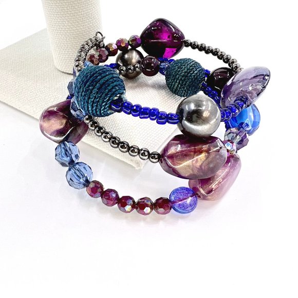 Jewelry - NWOT – BOHO Beaded Multi Color Gunmetal Tone Wire Wrap One Size Bracelet